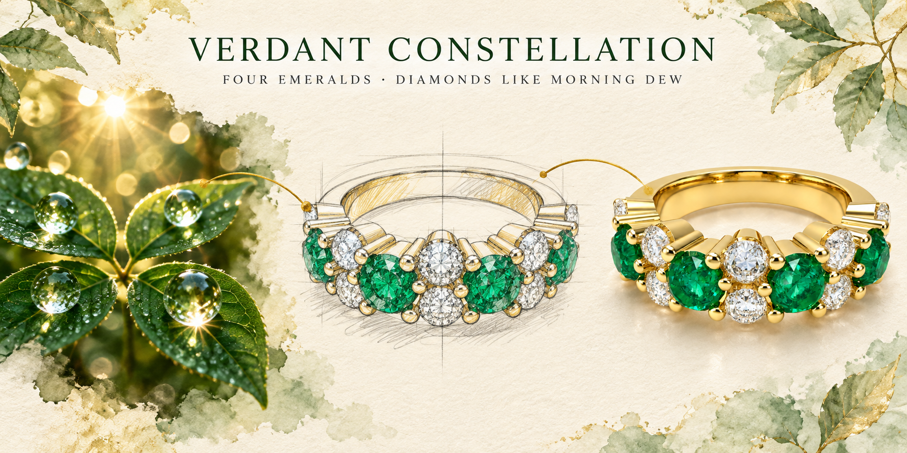 Verdant Constellation Lab-Grown Emerald & Diamond Cluster Ring in Yellow Gold