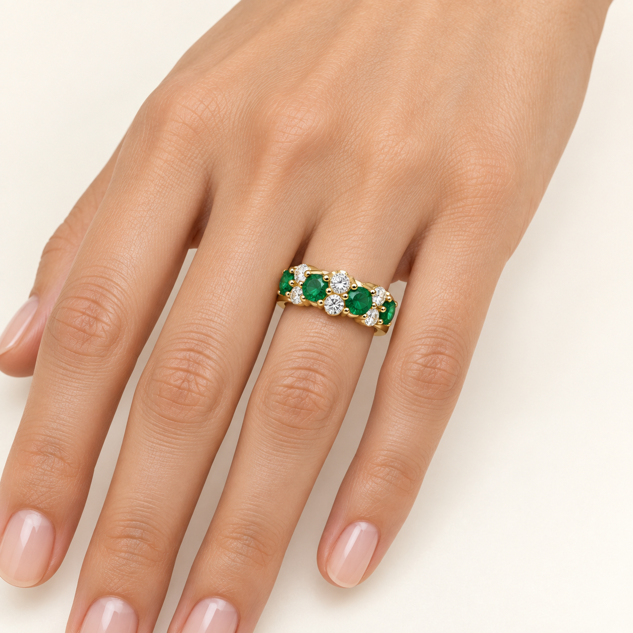 Verdant Constellation Lab-Grown Emerald & Diamond Cluster Ring in Yellow Gold