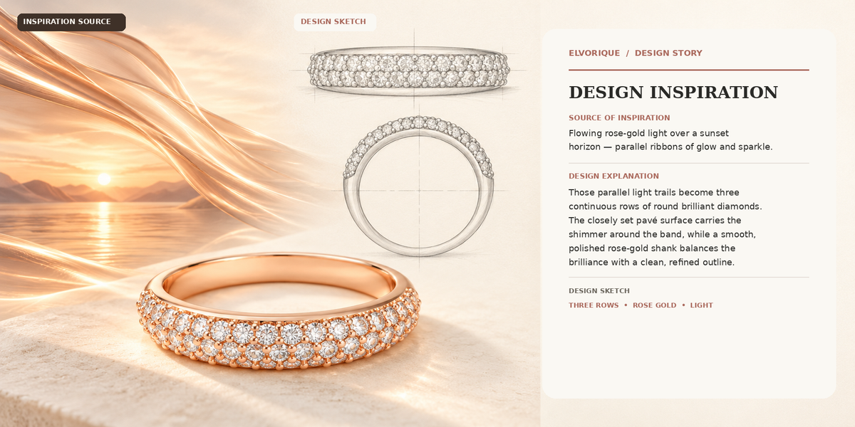 ELVORIQUE Triple-Row Pavé Lab-Grown Diamond Wedding Band