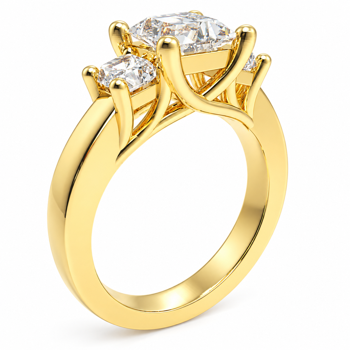 ELVORIQUE Eternal Radiance Cushion-Cut Lab-Grown Diamond Three-Stone Engagement Ring in Yellow Gold