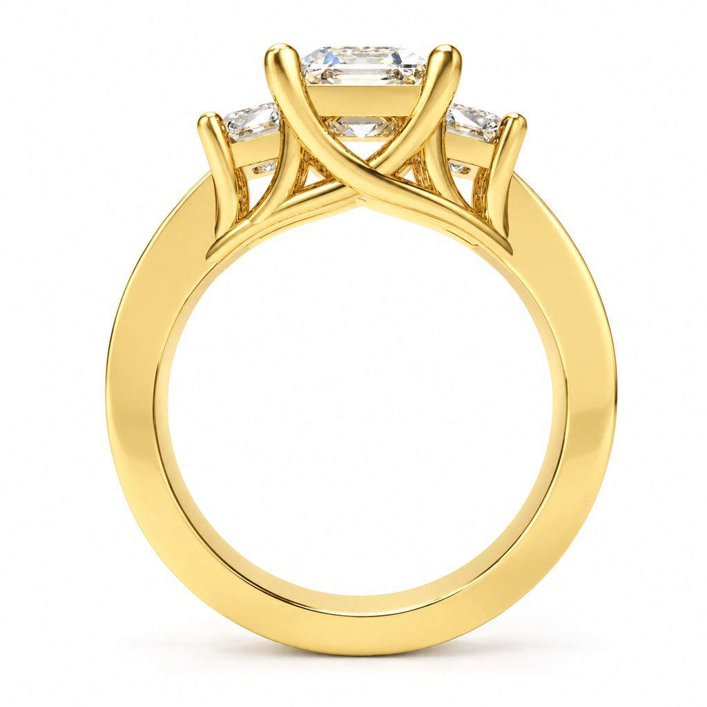 ELVORIQUE Eternal Radiance Cushion-Cut Lab-Grown Diamond Three-Stone Engagement Ring in Yellow Gold