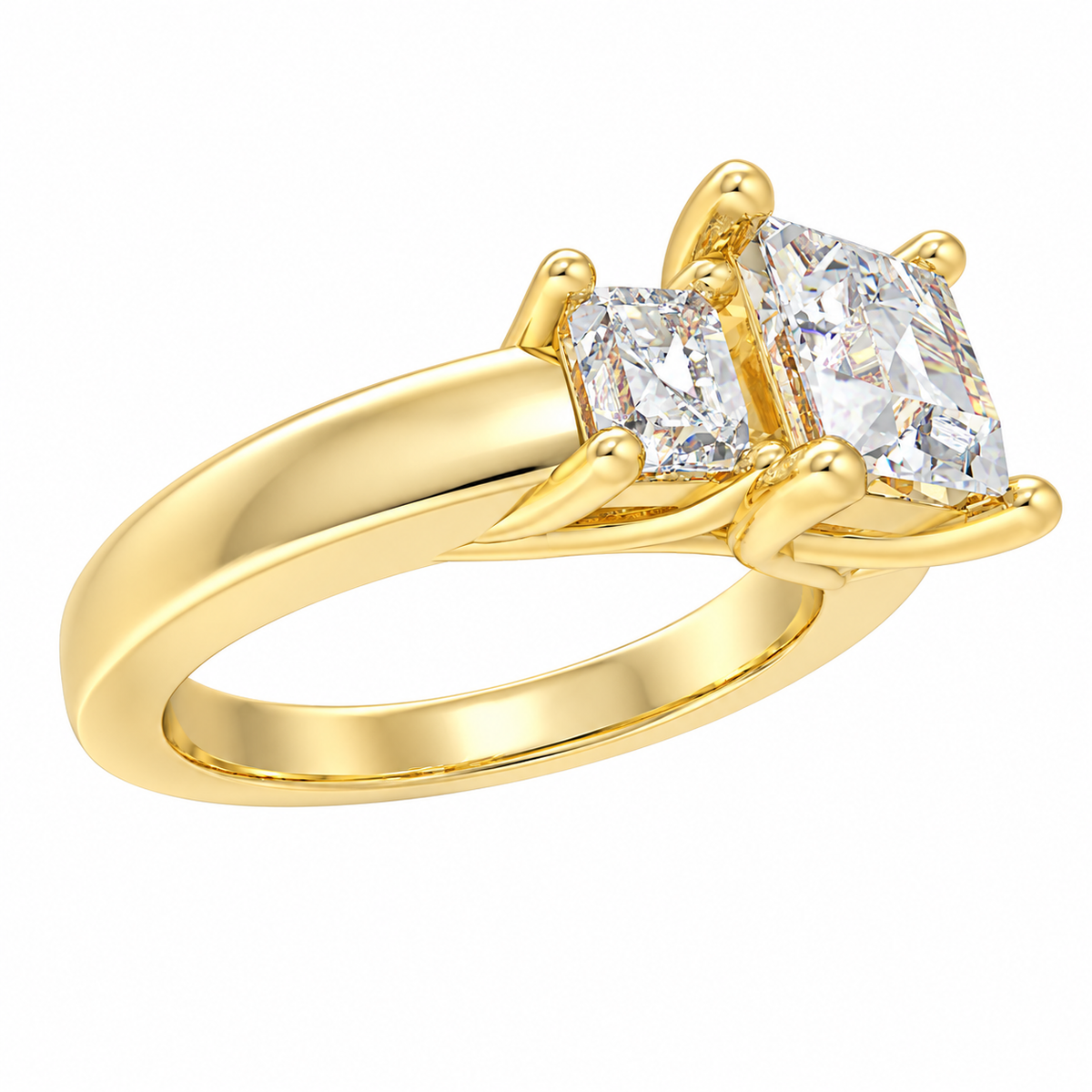 ELVORIQUE Eternal Radiance Cushion-Cut Lab-Grown Diamond Three-Stone Engagement Ring in Yellow Gold