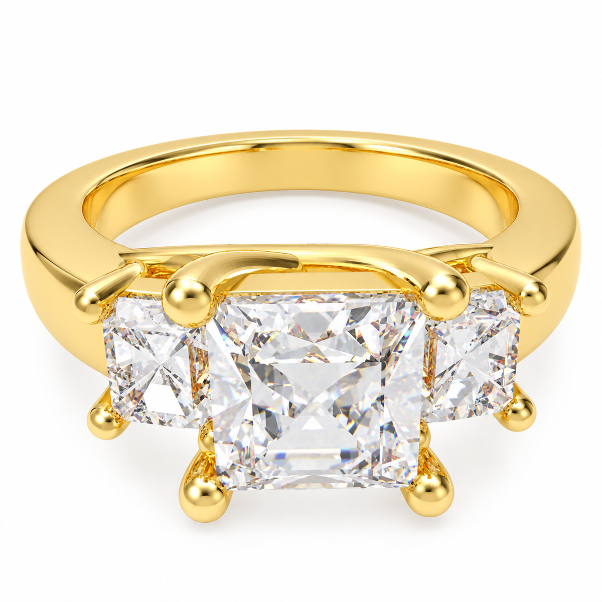 ELVORIQUE Eternal Radiance Cushion-Cut Lab-Grown Diamond Three-Stone Engagement Ring in Yellow Gold