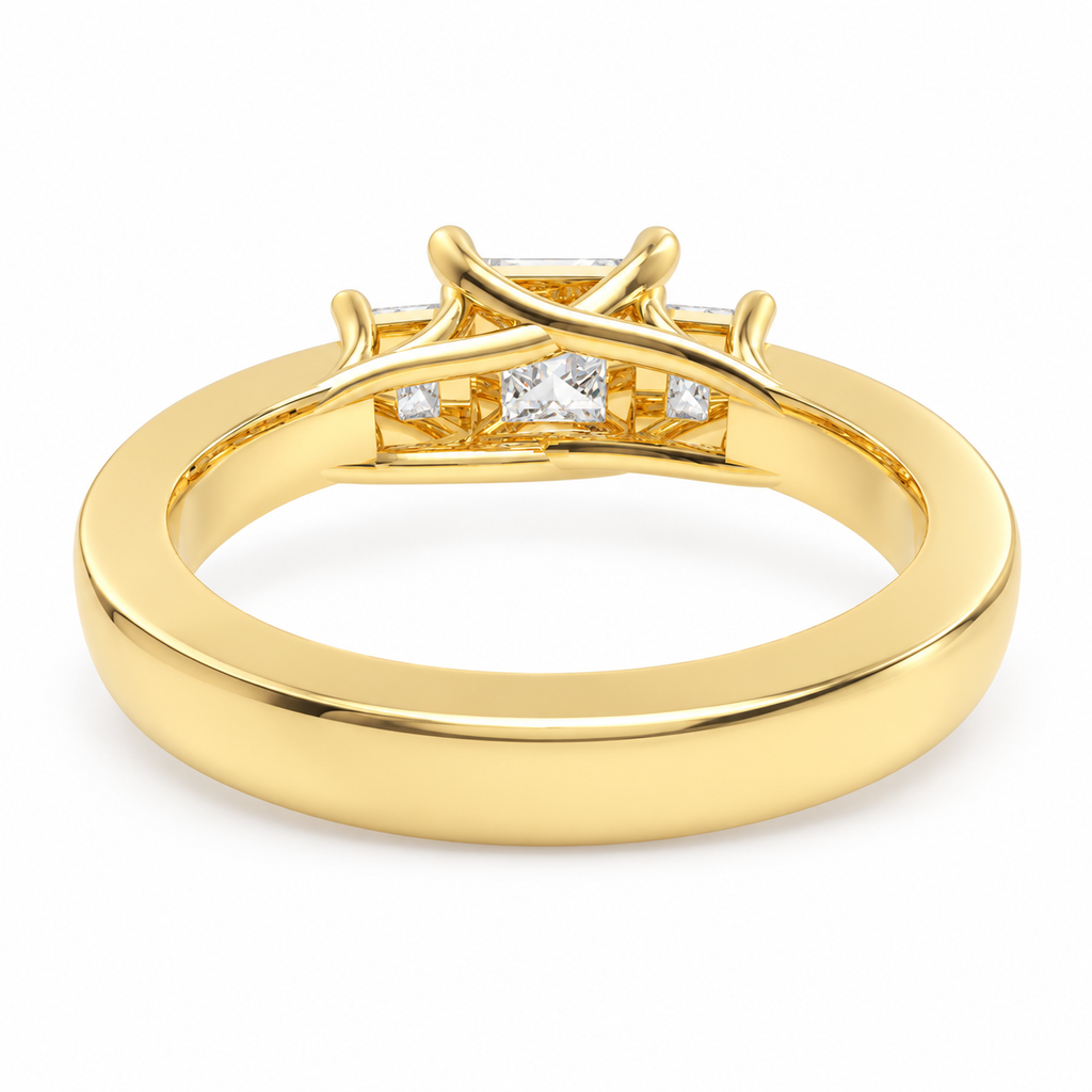 ELVORIQUE Eternal Radiance Cushion-Cut Lab-Grown Diamond Three-Stone Engagement Ring in Yellow Gold