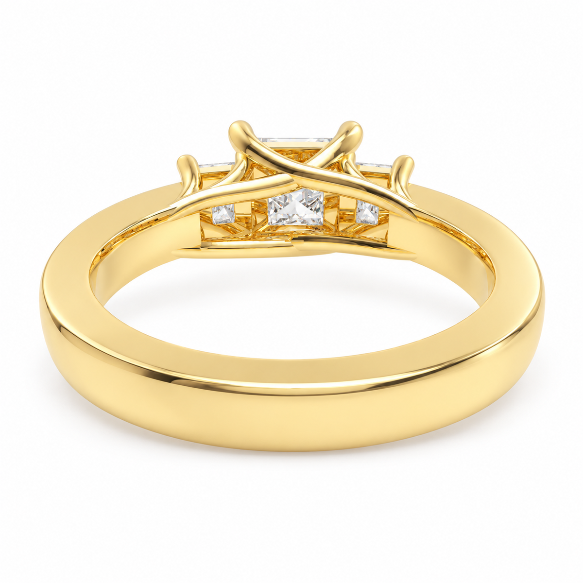 ELVORIQUE Eternal Radiance Cushion-Cut Lab-Grown Diamond Three-Stone Engagement Ring in Yellow Gold