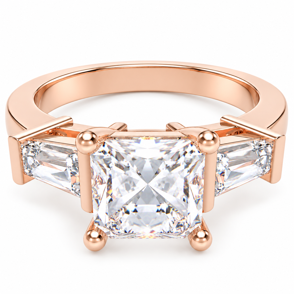 ELVORIQUE Eternal Radiance Cushion-Cut Lab-Grown Diamond Three-Stone Engagement Ring – Rose Gold