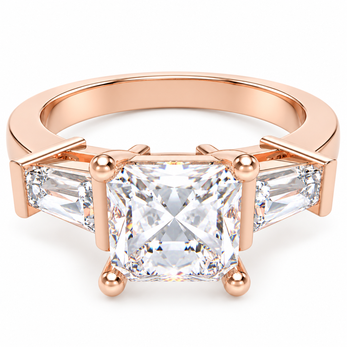 ELVORIQUE Eternal Radiance Cushion-Cut Lab-Grown Diamond Three-Stone Engagement Ring – Rose Gold