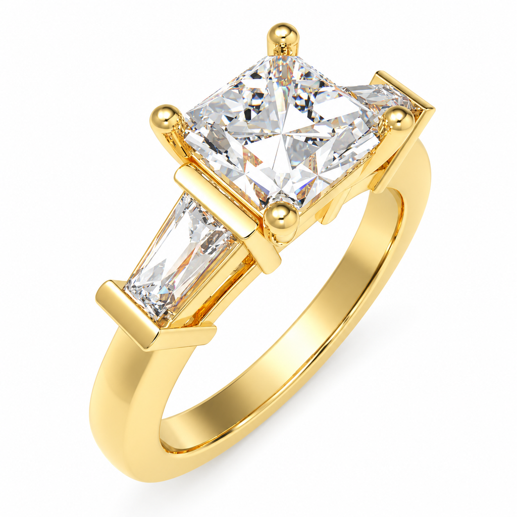 ELVORIQUE Eternal Radiance Cushion-Cut Lab-Grown Diamond Three-Stone Engagement Ring – Yellow Gold