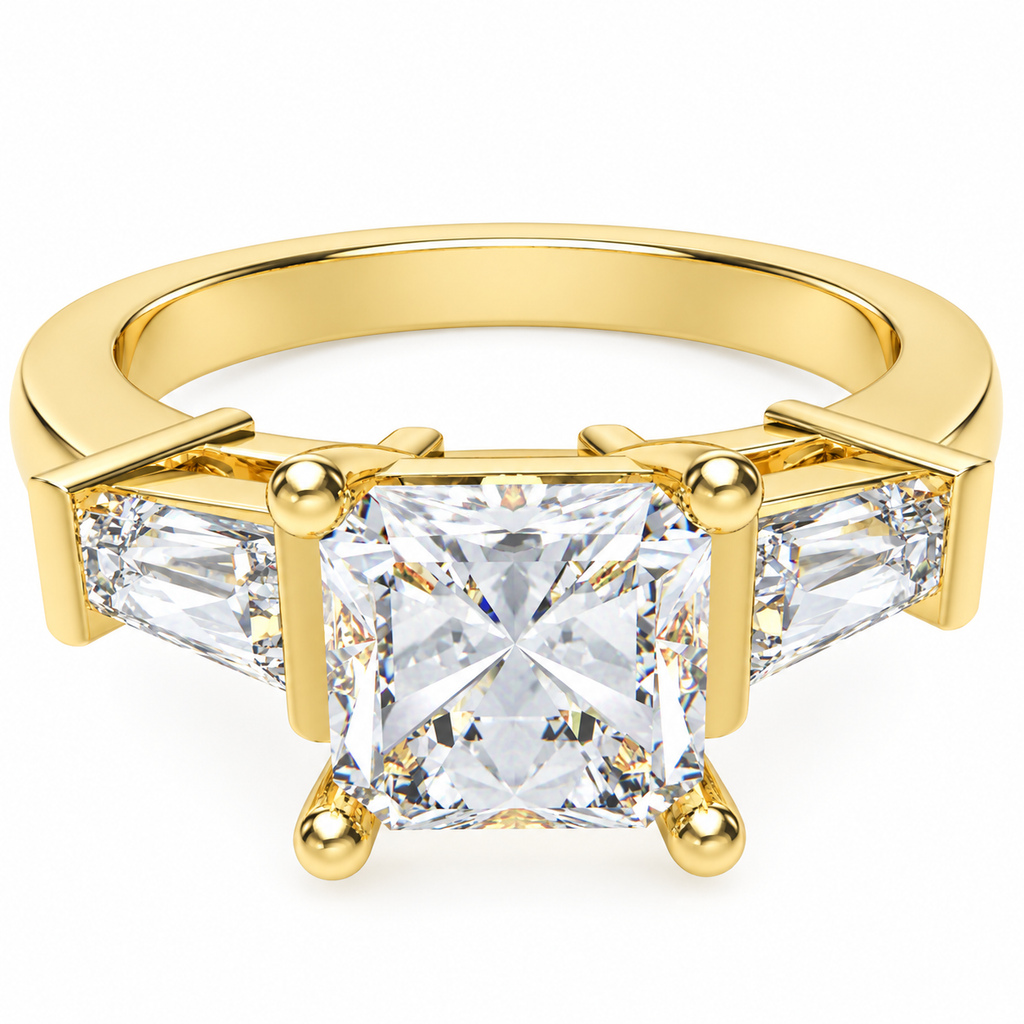 ELVORIQUE Eternal Radiance Cushion-Cut Lab-Grown Diamond Three-Stone Engagement Ring – Yellow Gold