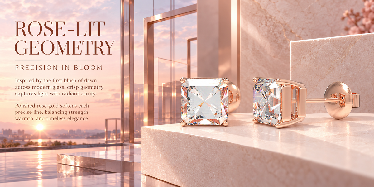 Rose Architectural Light Asscher-Cut Lab-Grown Diamond Stud Earrings