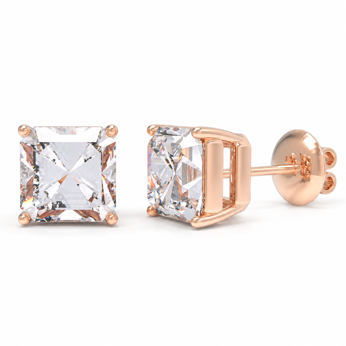 Rose Architectural Light Asscher-Cut Lab-Grown Diamond Stud Earrings