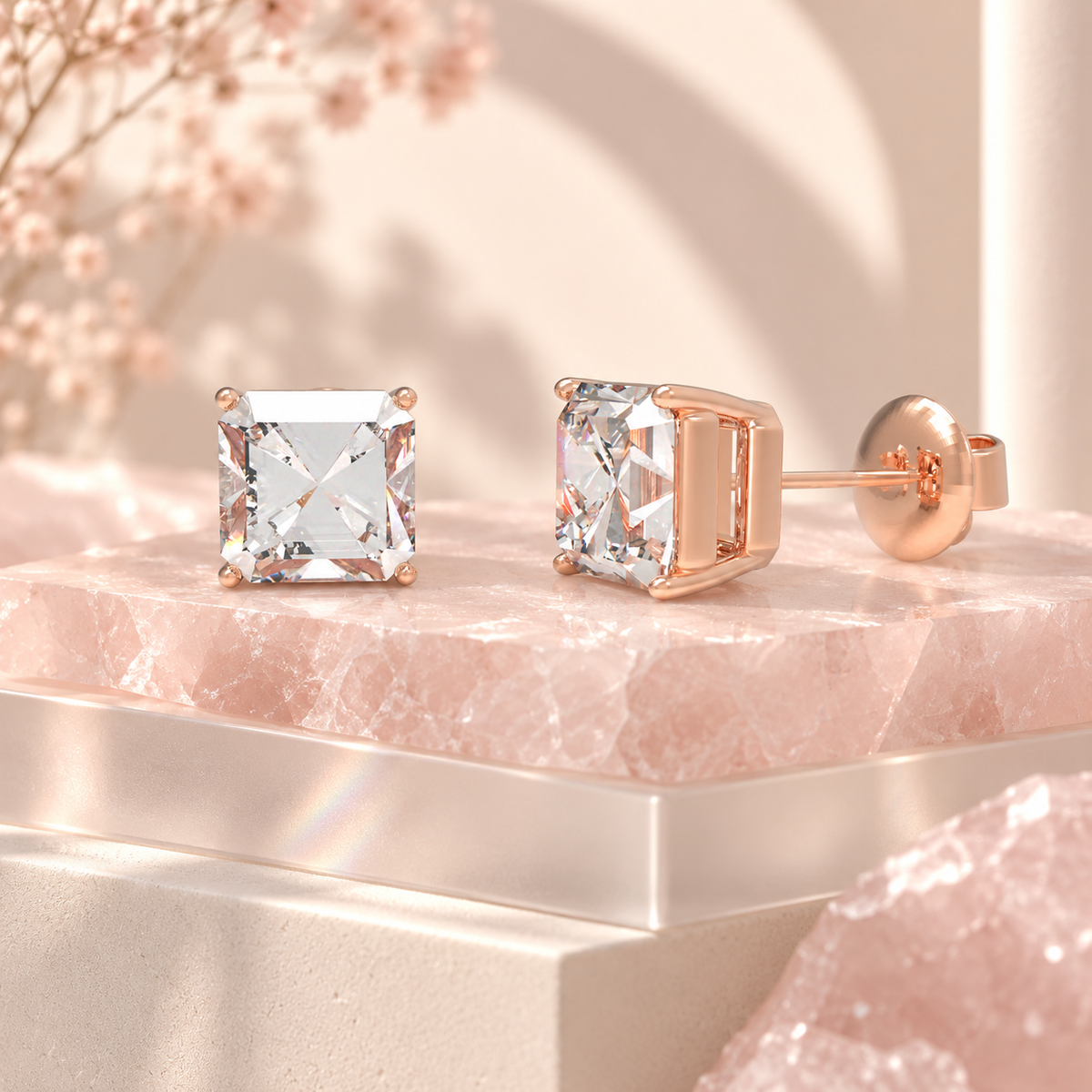 Rose Architectural Light Asscher-Cut Lab-Grown Diamond Stud Earrings