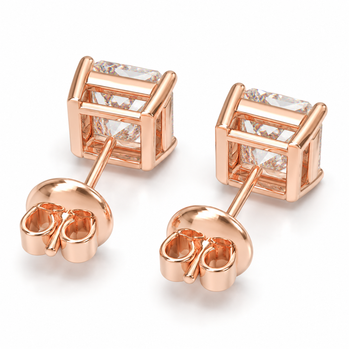 Rose Architectural Light Asscher-Cut Lab-Grown Diamond Stud Earrings