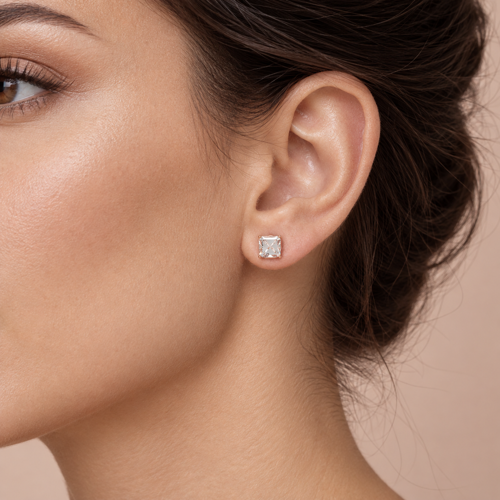 Rose Architectural Light Asscher-Cut Lab-Grown Diamond Stud Earrings