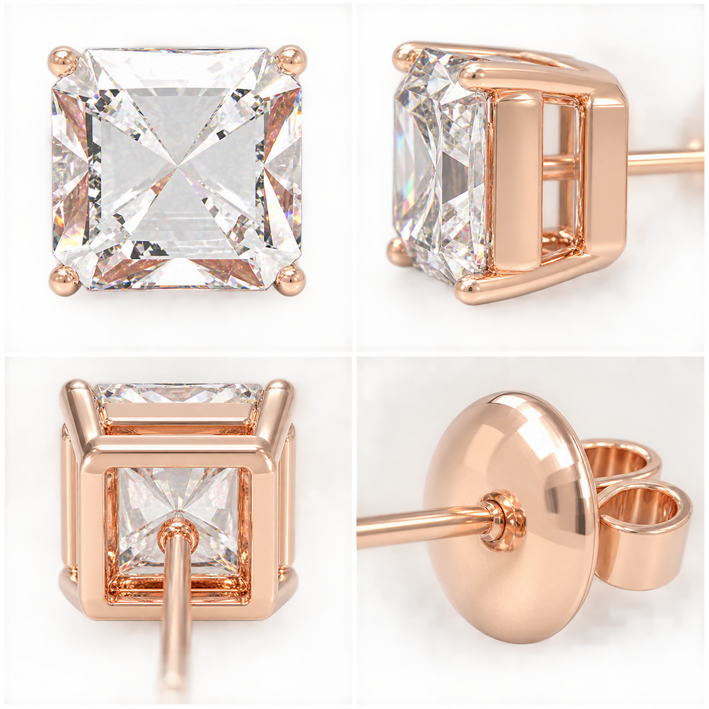 Rose Architectural Light Asscher-Cut Lab-Grown Diamond Stud Earrings