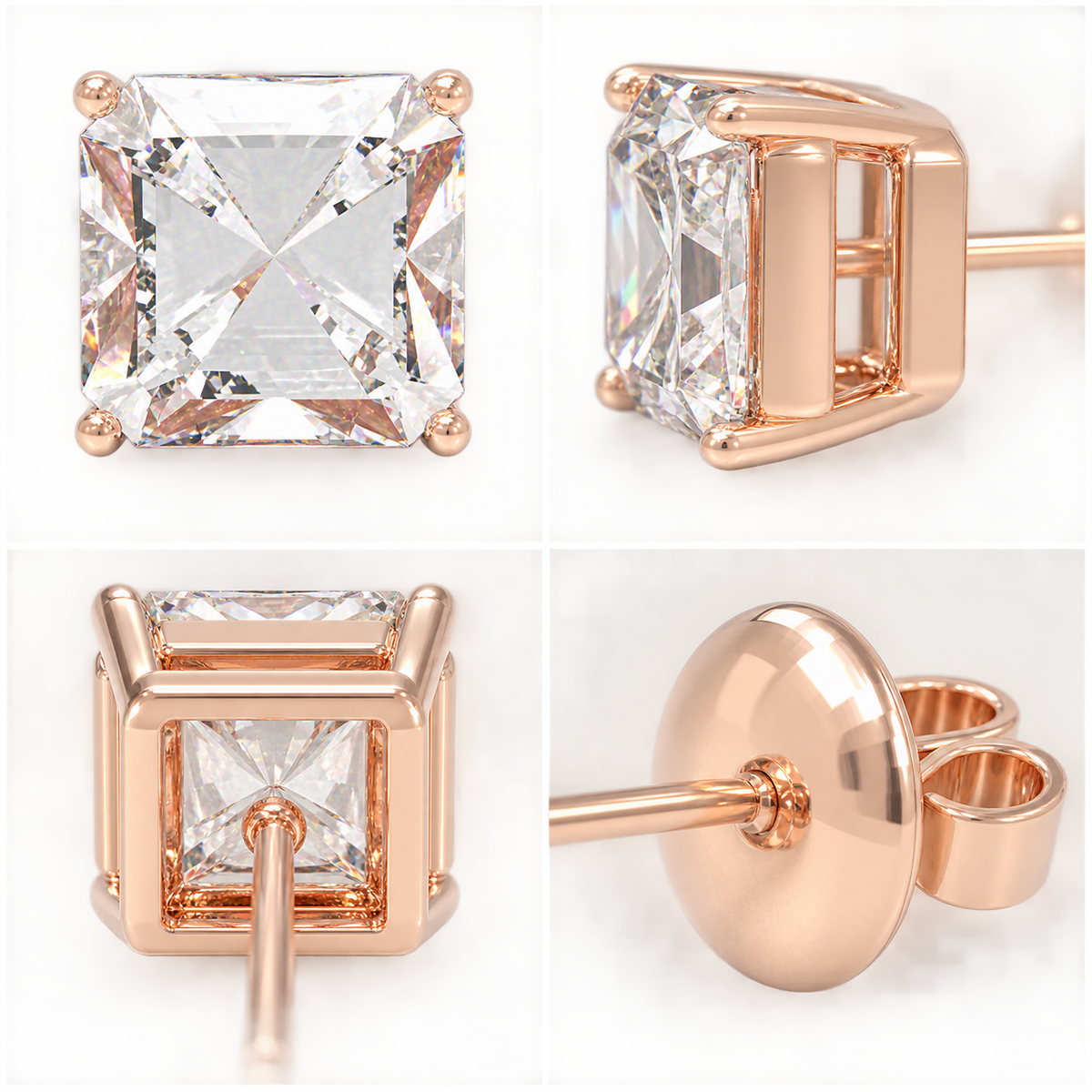 Rose Architectural Light Asscher-Cut Lab-Grown Diamond Stud Earrings