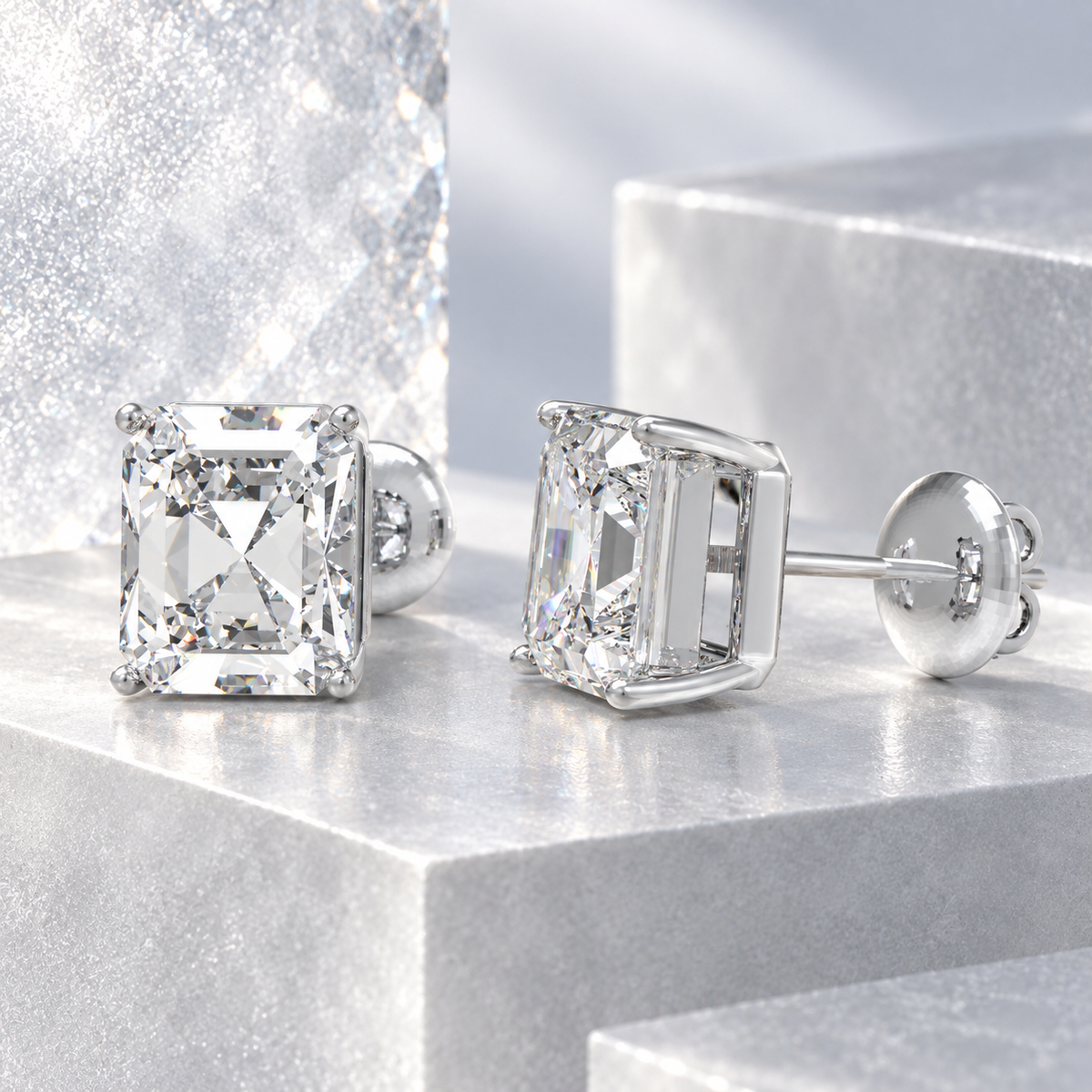 Architectural Light Asscher-Cut Lab-Grown Diamond Stud Earrings