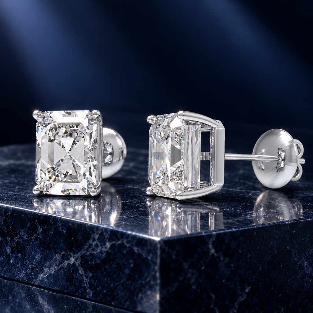 Architectural Light Asscher-Cut Lab-Grown Diamond Stud Earrings
