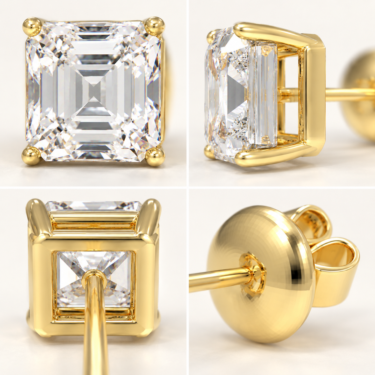 Golden Architectural Light Asscher-Cut Lab-Grown Diamond Stud Earrings
