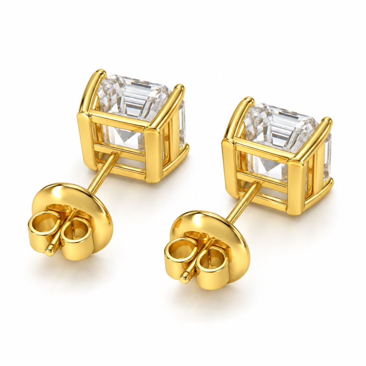 Golden Architectural Light Asscher-Cut Lab-Grown Diamond Stud Earrings