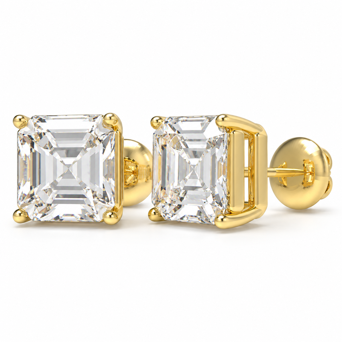 Golden Architectural Light Asscher-Cut Lab-Grown Diamond Stud Earrings