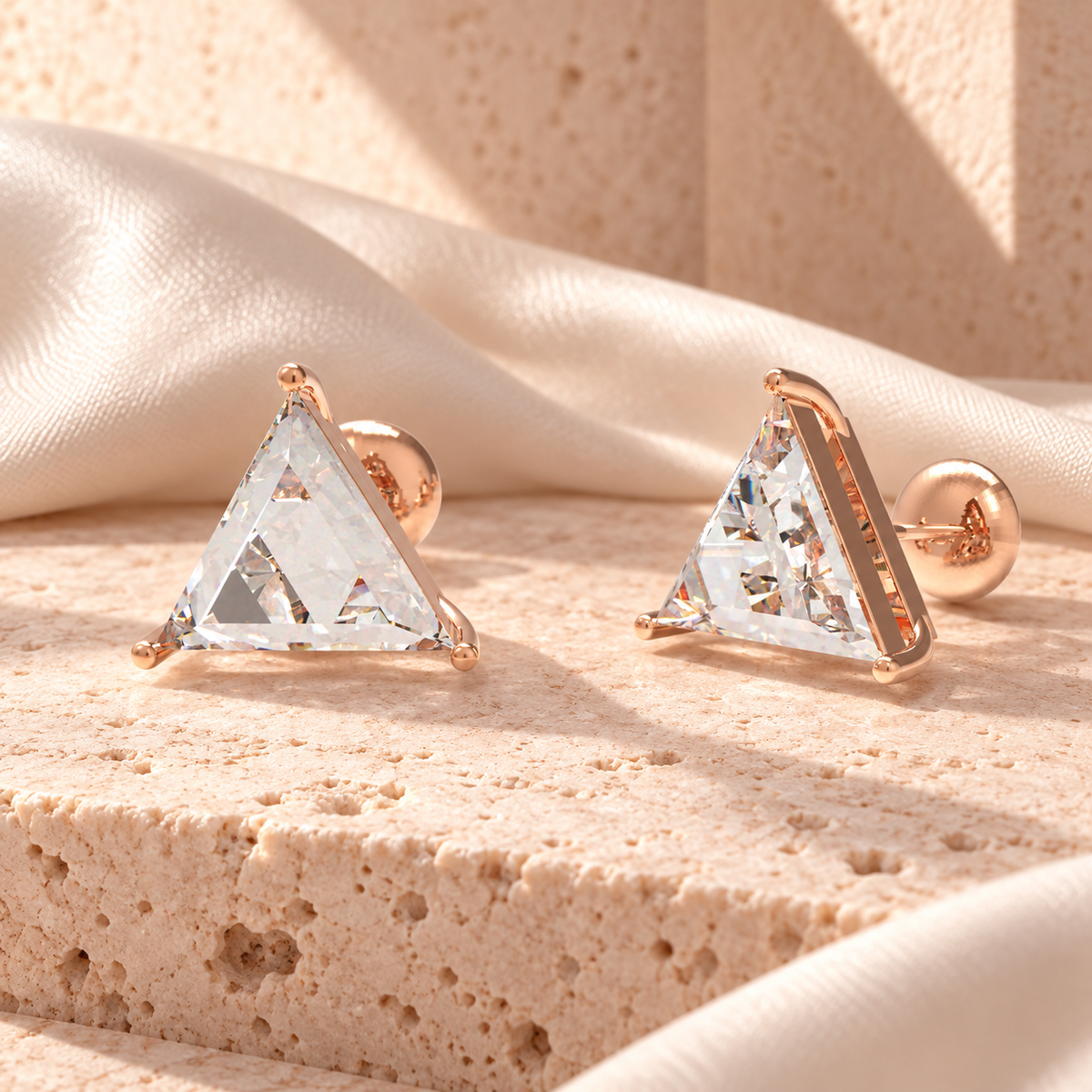 Rose Prism Light Trillion-Cut Lab-Grown Diamond Stud Earrings