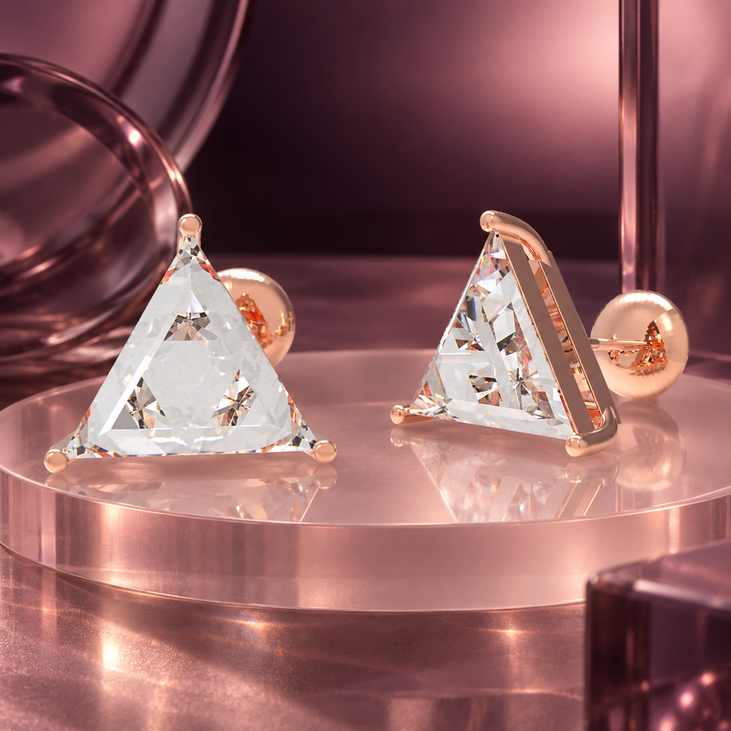 Rose Prism Light Trillion-Cut Lab-Grown Diamond Stud Earrings