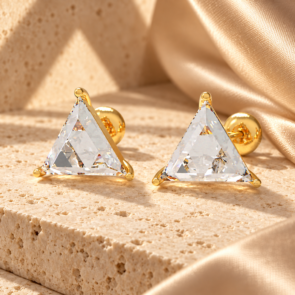 Golden Prism Light Trillion-Cut Lab-Grown Diamond Stud Earrings