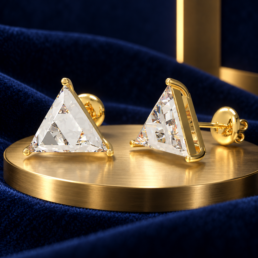 Golden Prism Light Trillion-Cut Lab-Grown Diamond Stud Earrings