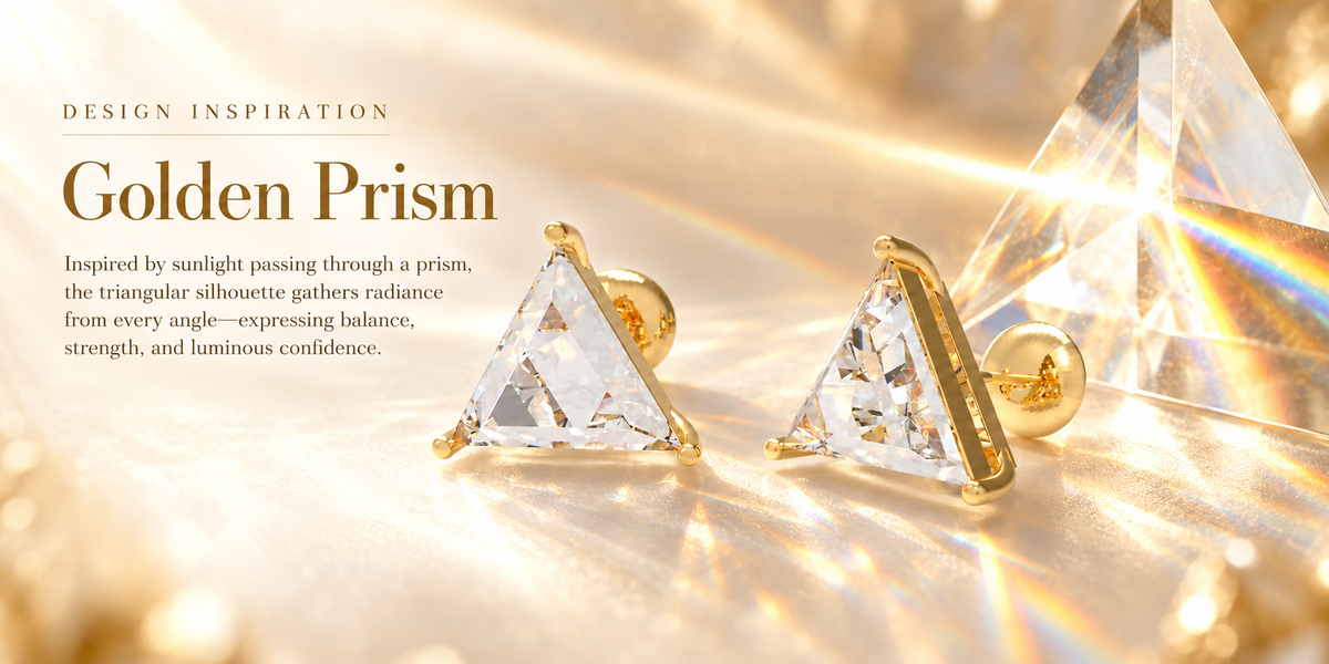 Golden Prism Light Trillion-Cut Lab-Grown Diamond Stud Earrings
