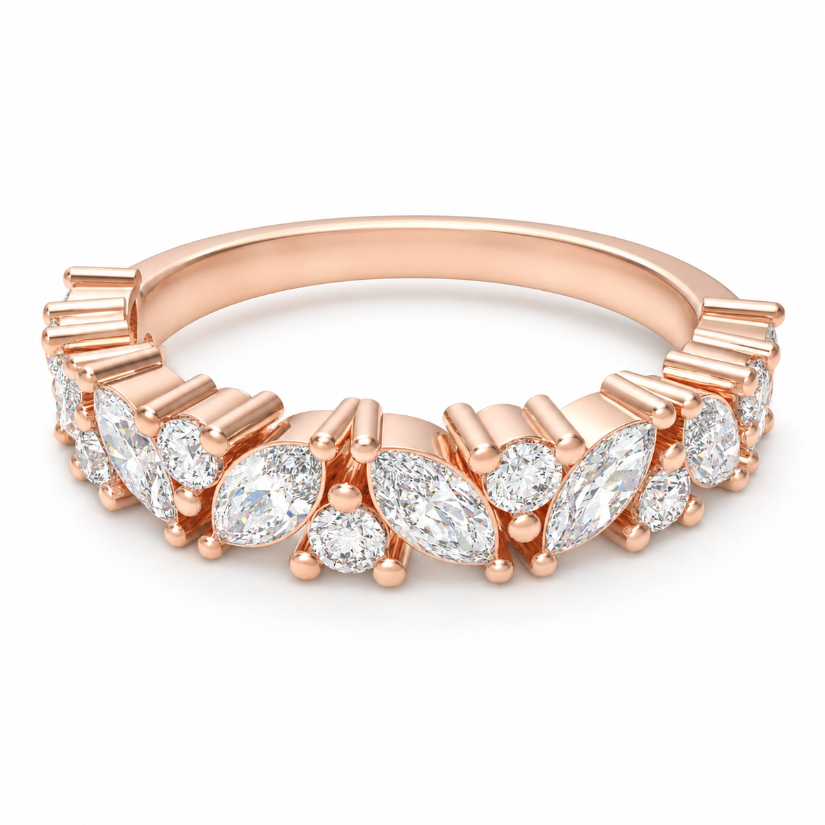 ELVORIQUE Leaves of Light Marquise & Round Lab-Grown Diamond Ring in Rose Gold