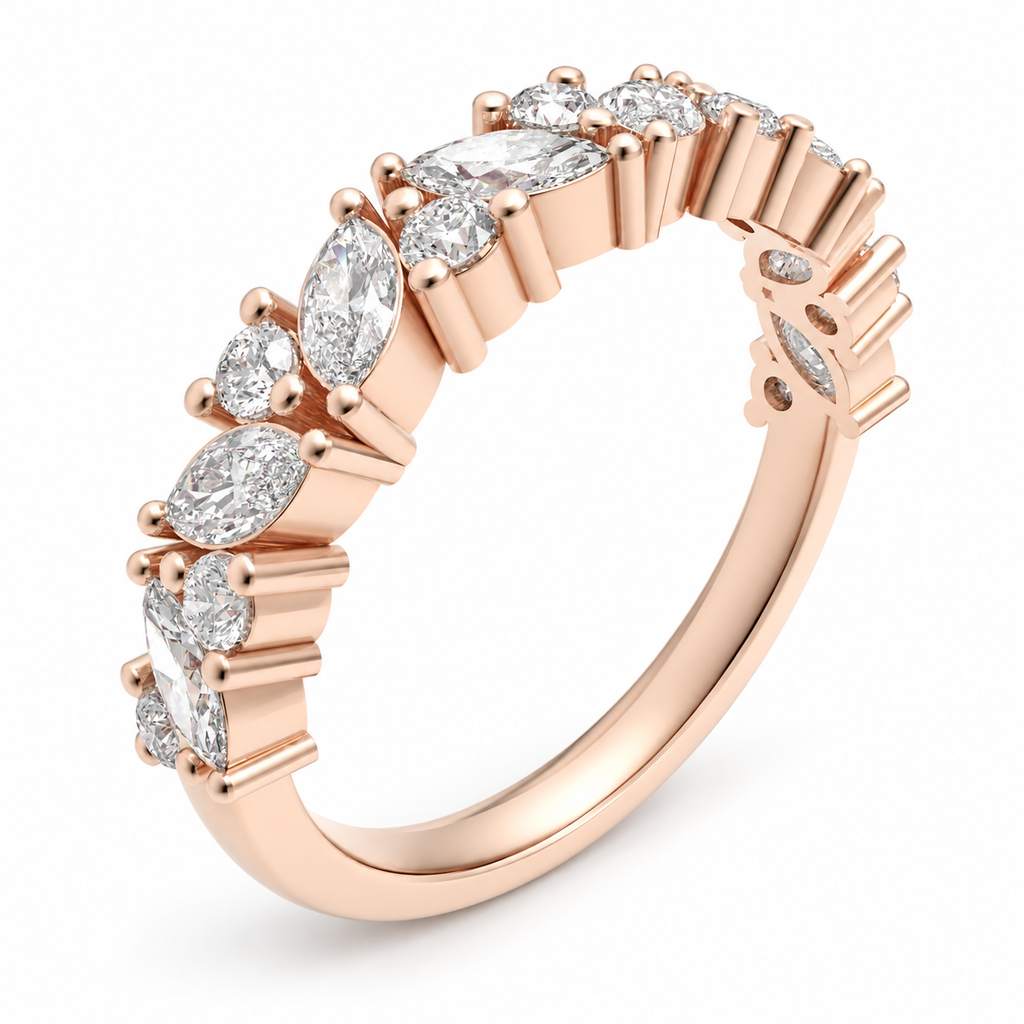 ELVORIQUE Leaves of Light Marquise & Round Lab-Grown Diamond Ring in Rose Gold