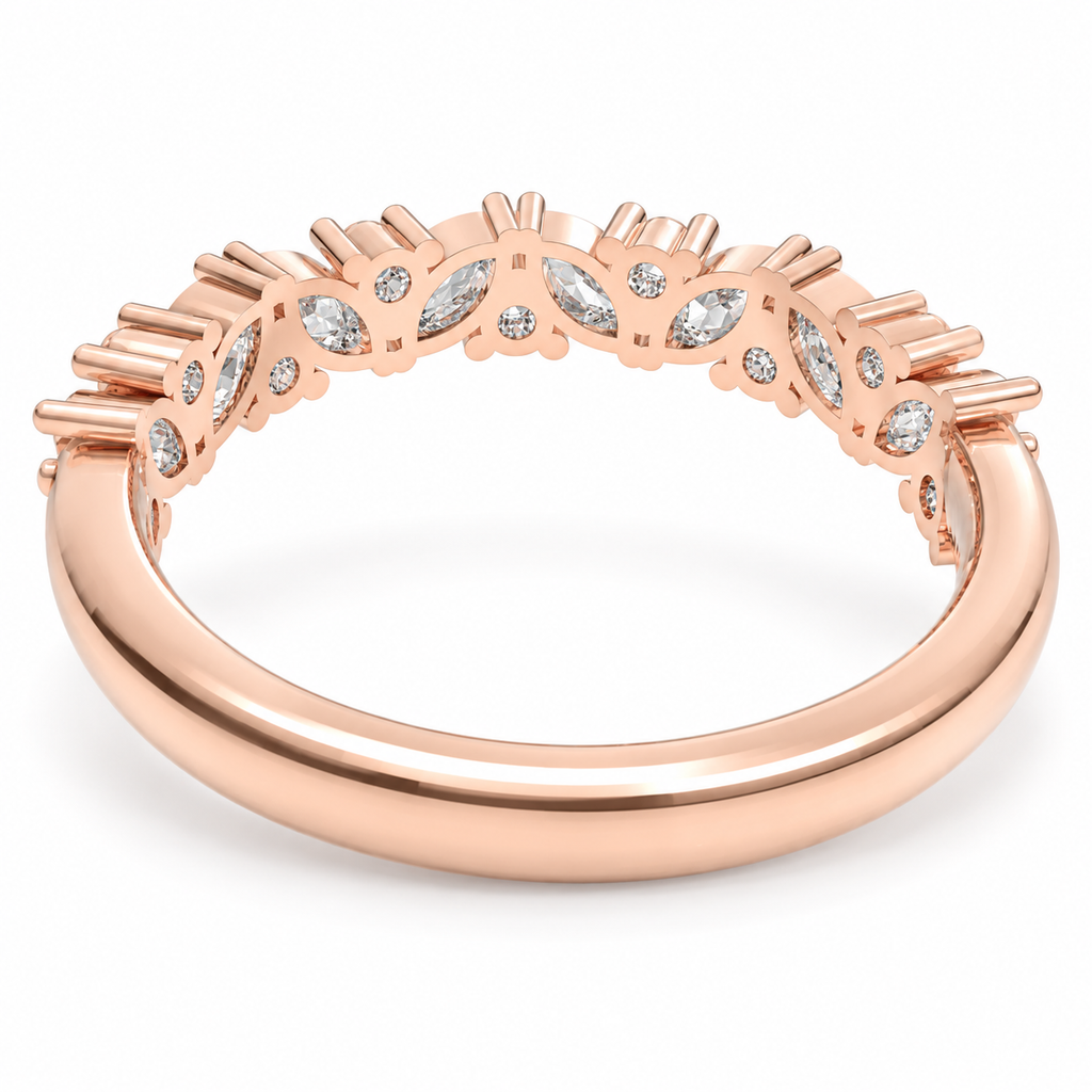 ELVORIQUE Leaves of Light Marquise & Round Lab-Grown Diamond Ring in Rose Gold