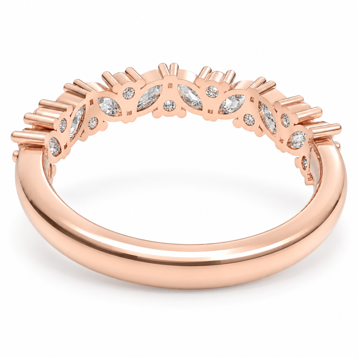 ELVORIQUE Leaves of Light Marquise & Round Lab-Grown Diamond Ring in Rose Gold