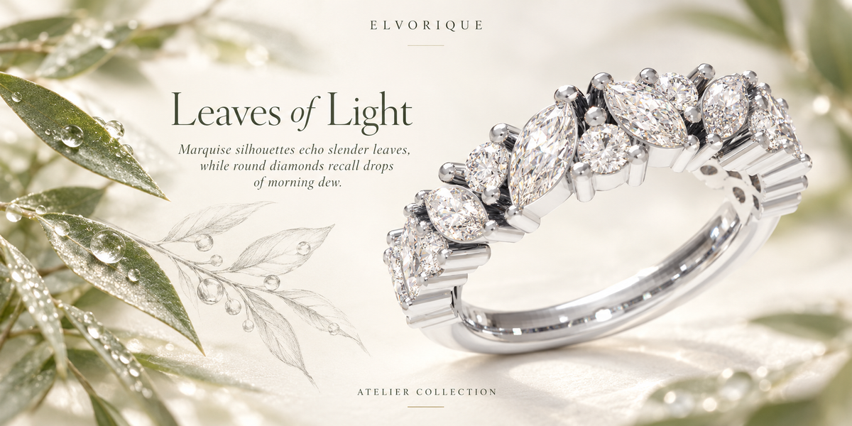 ELVORIQUE Leaves of Light Marquise & Round Lab-Grown Diamond Ring