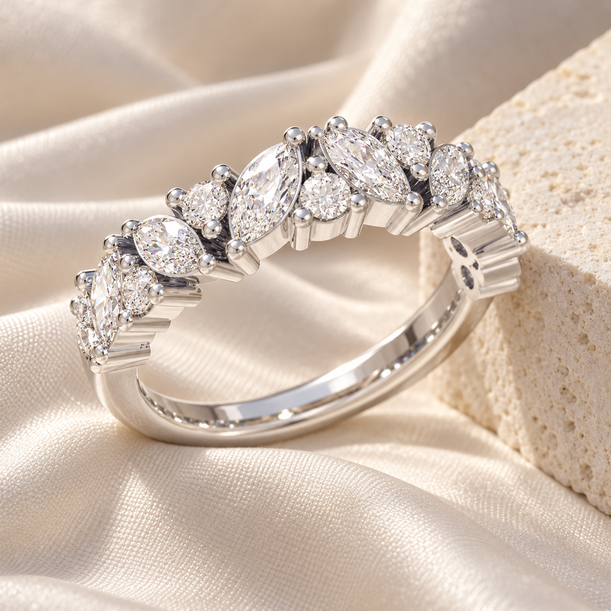 ELVORIQUE Leaves of Light Marquise & Round Lab-Grown Diamond Ring