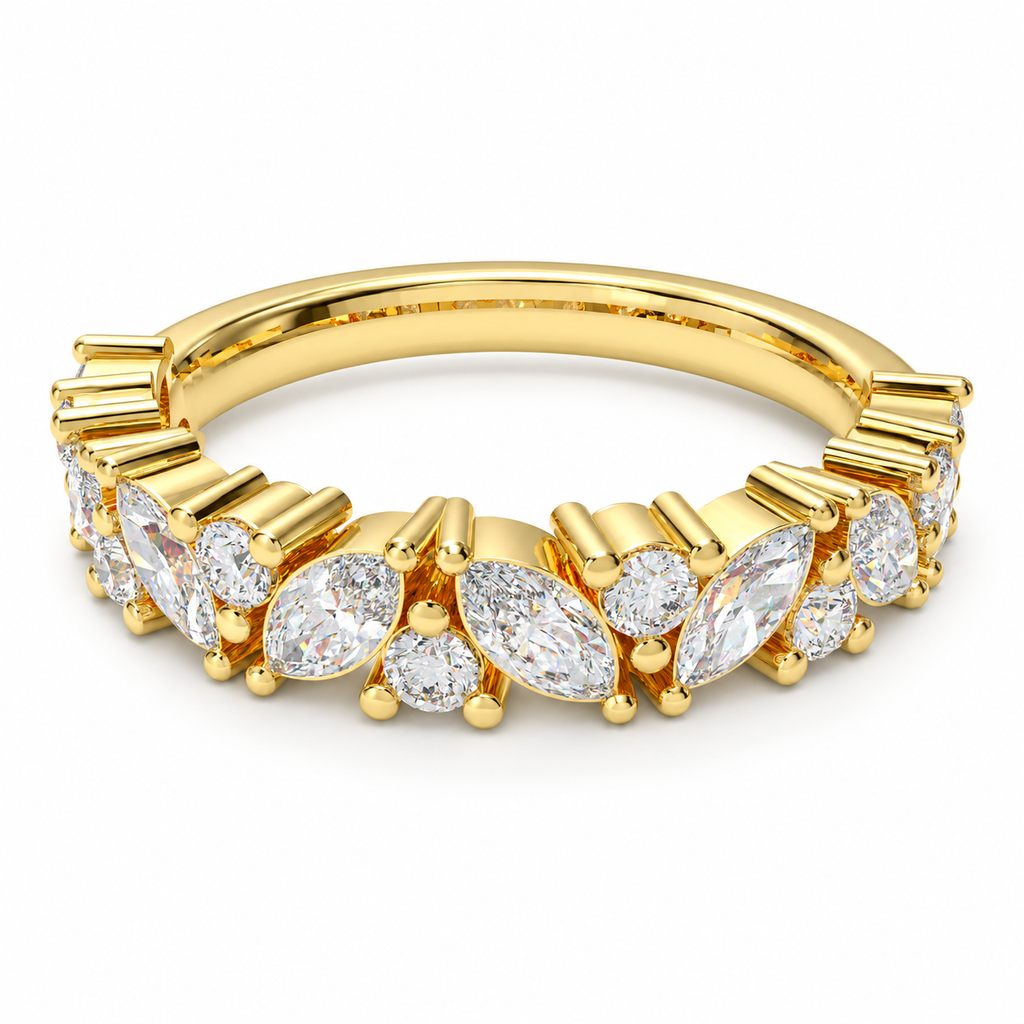 ELVORIQUE Leaves of Light Marquise & Round Lab-Grown Diamond Ring in Yellow Gold