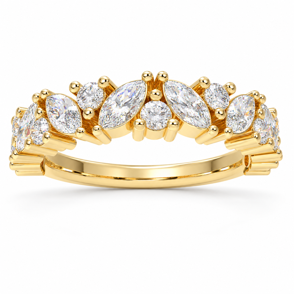 ELVORIQUE Leaves of Light Marquise & Round Lab-Grown Diamond Ring in Yellow Gold