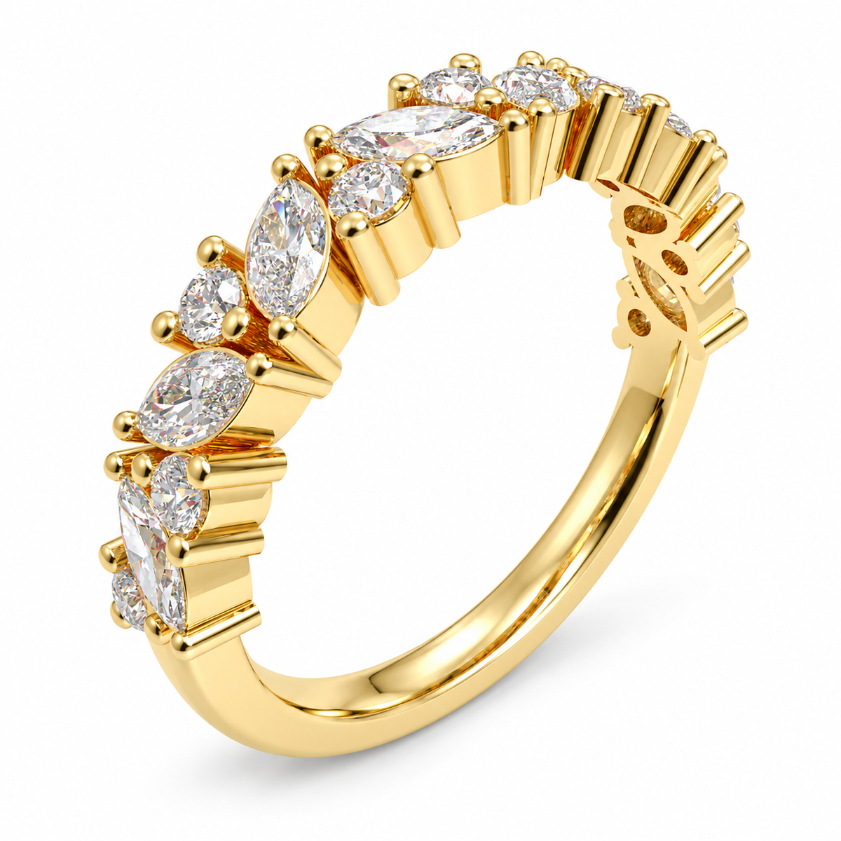 ELVORIQUE Leaves of Light Marquise & Round Lab-Grown Diamond Ring in Yellow Gold