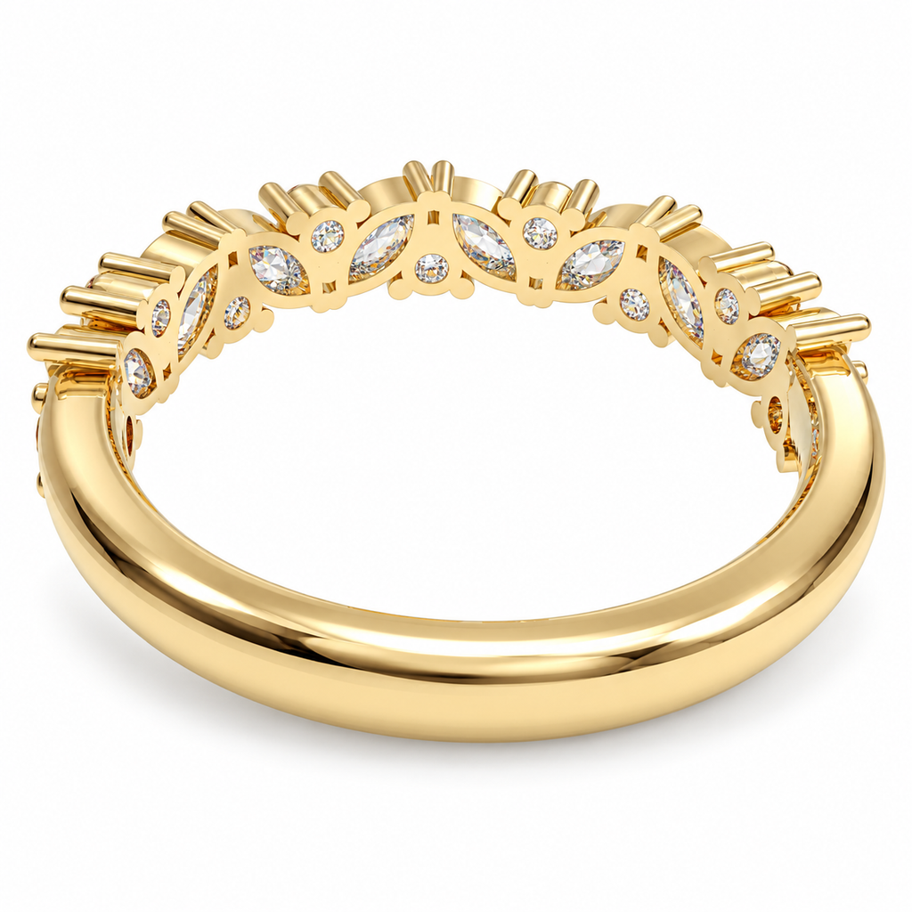 ELVORIQUE Leaves of Light Marquise & Round Lab-Grown Diamond Ring in Yellow Gold
