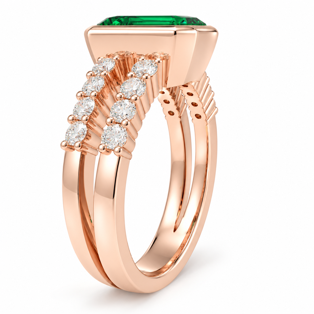 ELVORIQUE Rose Architecture Lab-Grown Emerald Ring in Rose Gold