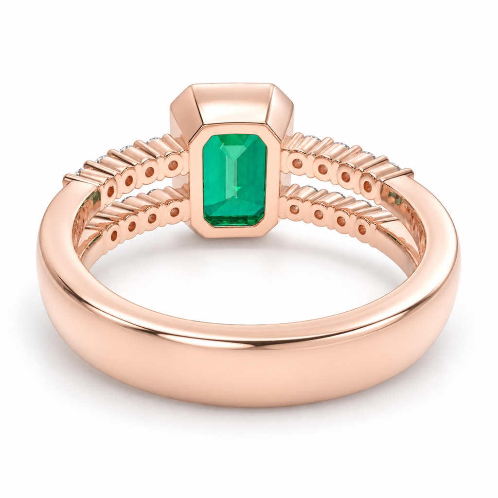 ELVORIQUE Rose Architecture Lab-Grown Emerald Ring in Rose Gold
