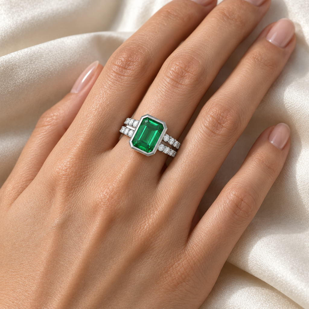 ELVORIQUE Emerald Architecture Lab-Grown Emerald Ring
