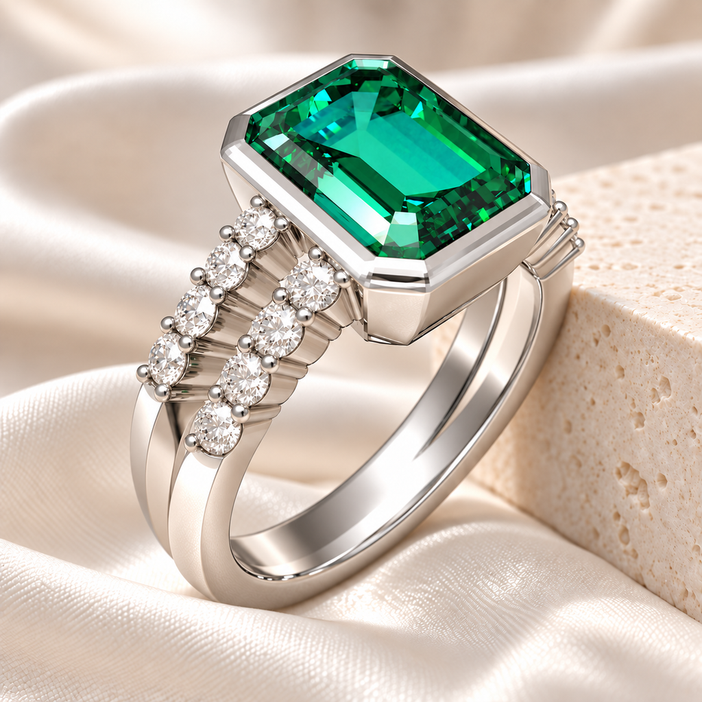 ELVORIQUE Emerald Architecture Lab-Grown Emerald Ring