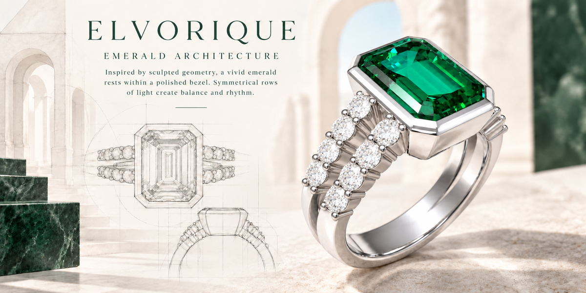 ELVORIQUE Emerald Architecture Lab-Grown Emerald Ring