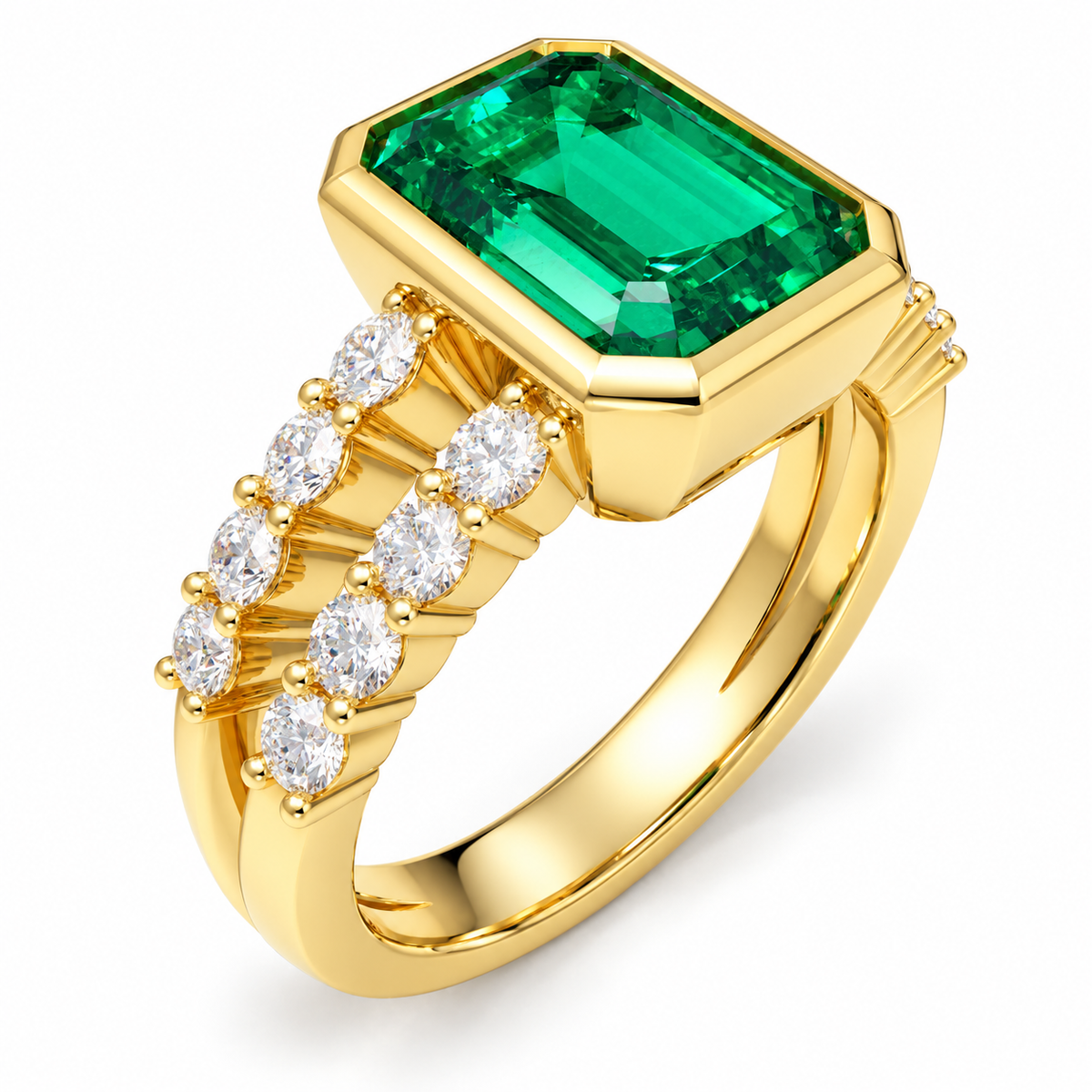 ELVORIQUE Golden Architecture Lab-Grown Emerald Ring in Yellow Gold