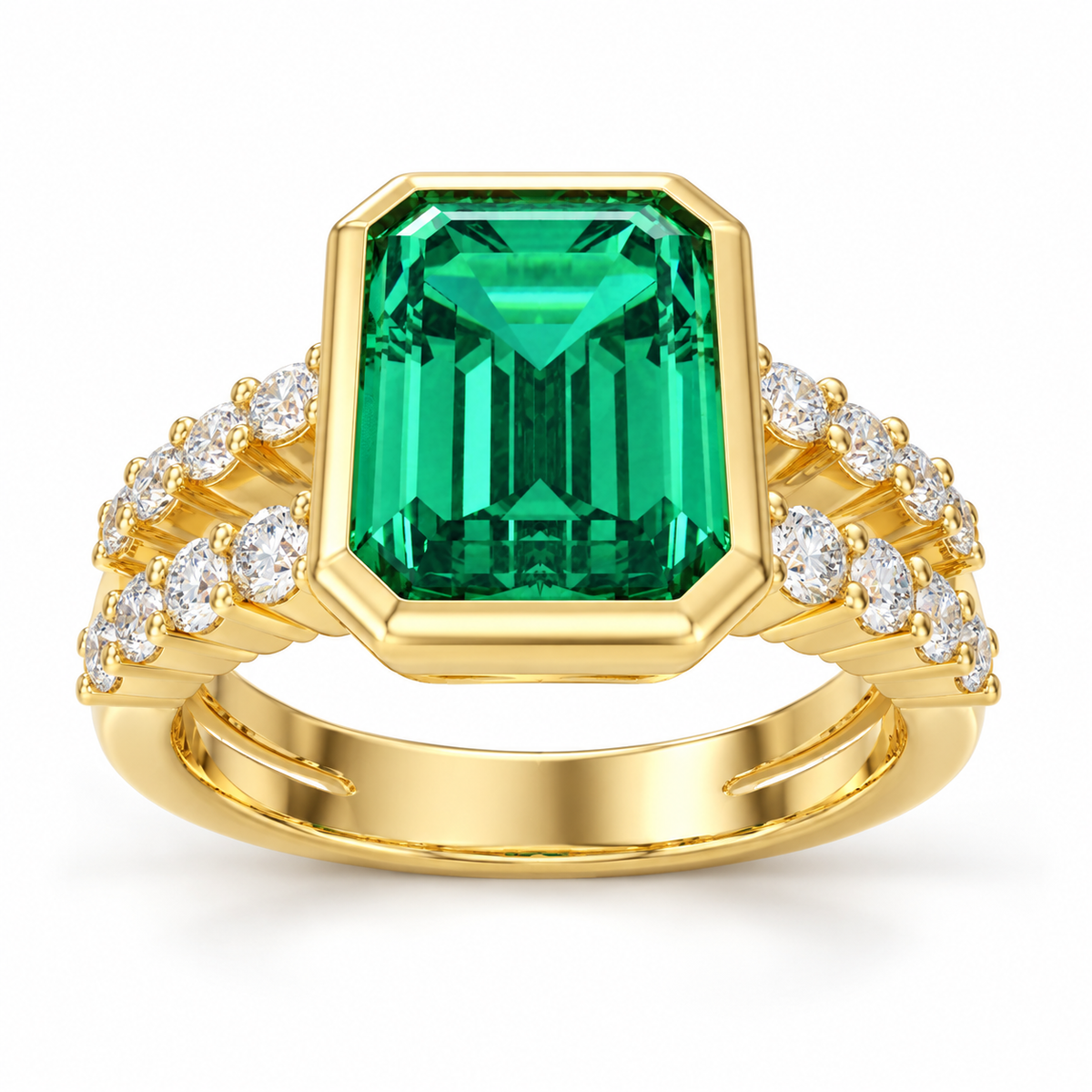 ELVORIQUE Golden Architecture Lab-Grown Emerald Ring in Yellow Gold