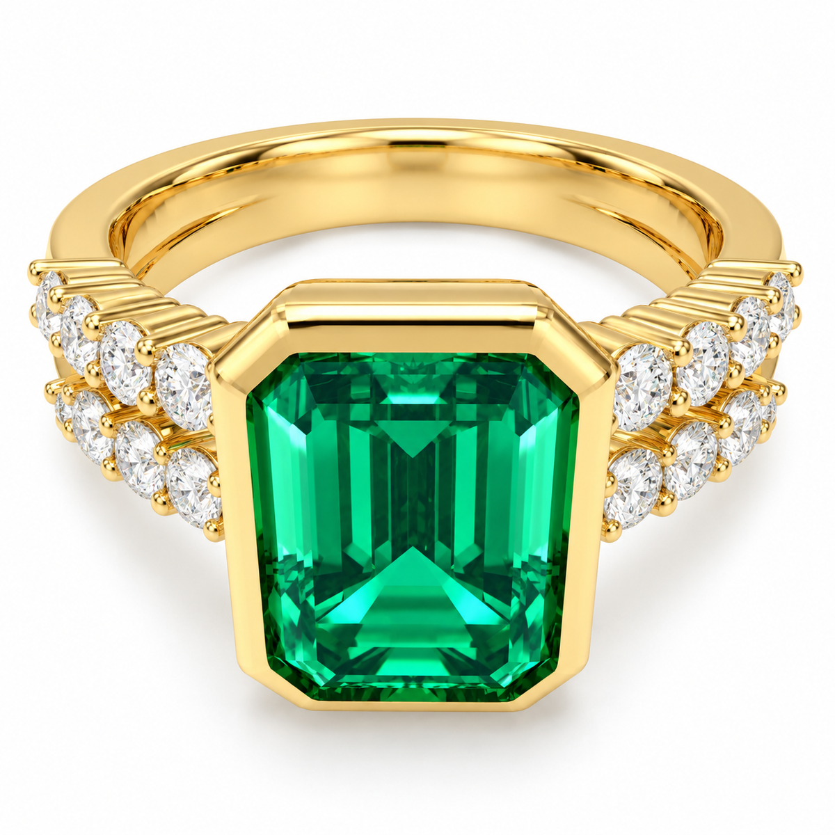 ELVORIQUE Golden Architecture Lab-Grown Emerald Ring in Yellow Gold