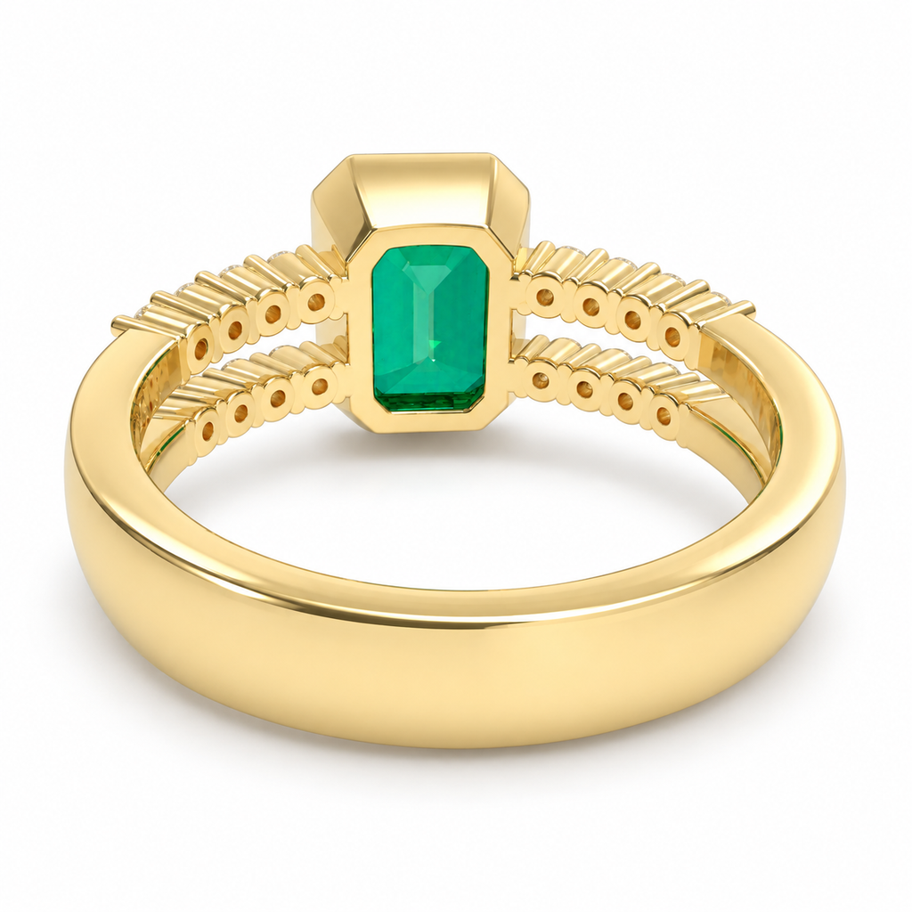 ELVORIQUE Golden Architecture Lab-Grown Emerald Ring in Yellow Gold