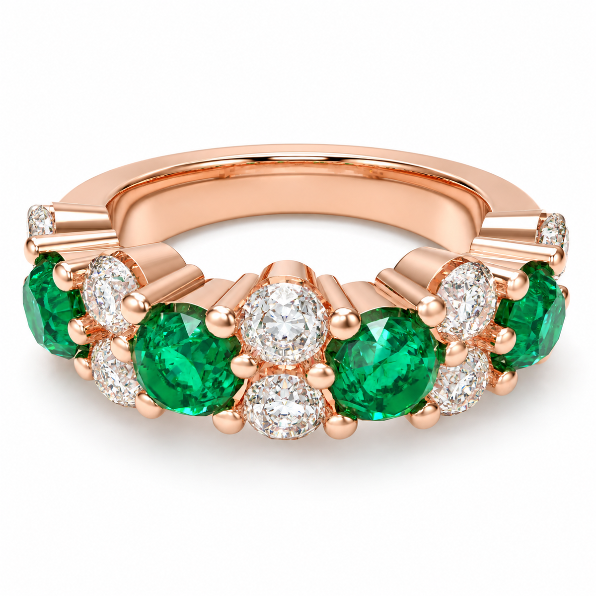Verdant Constellation Lab-Grown Emerald & Diamond Cluster Ring in Rose Gold